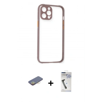 MARSİLYAN™- iPhone 12 Pro Kılıf Nova Asil Özel Seri - Şeffaf Uv Polymer Nano Ekran Koruyucu + Renkli Kamera Lens Koruma Cam - SI