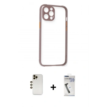 MARSİLYAN™- iPhone 12 Pro Kılıf Nova Asil Özel Seri - Şeffaf Uv Polymer Nano Ekran Koruyucu + Shine Kamera Lens - GD