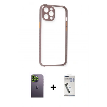 MARSİLYAN™- iPhone 12 Pro Kılıf Nova Asil Özel Seri - Şeffaf Uv Polymer Nano Ekran Koruyucu + Neon Fosforlu Kamera Lens - YL