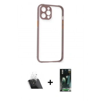 MARSİLYAN™- iPhone 12 Pro Kılıf Nova Asil Özel Seri - Siyah 360 Mat Full Body Arka Koruyucu + Kamera Lens Koruma Cam - SF