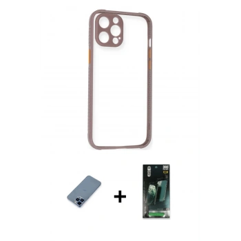 MARSİLYAN™- iPhone 12 Pro Kılıf Nova Asil Özel Seri - Siyah 360 Mat Full Body Arka Koruyucu + Metal Kamera Lens Koruma Cam - MI
