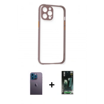 MARSİLYAN™- iPhone 12 Pro Kılıf Nova Asil Özel Seri - Siyah 360 Mat Full Body Arka Koruyucu + Neon Fosforlu Kamera Lens - MI