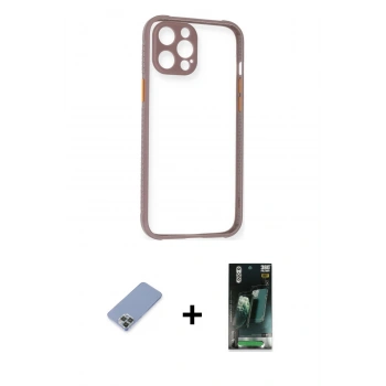 MARSİLYAN™- iPhone 12 Pro Kılıf Nova Asil Özel Seri - Siyah 360 Mat Full Body Arka Koruyucu + Metal Kamera Lens Koruma Cam - KUYL