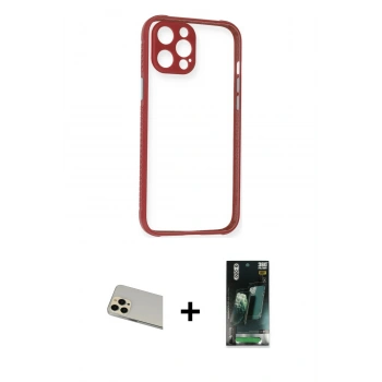 MARSİLYAN™- iPhone 12 Pro Kılıf Nova Asil Özel Seri - Siyah 360 Mat Full Body Arka Koruyucu + Rainbow Kamera Lens Koruma Cam - GD