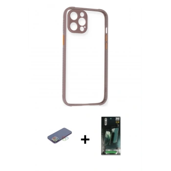MARSİLYAN™- iPhone 12 Pro Kılıf Nova Asil Özel Seri - Siyah 360 Mat Full Body Arka Koruyucu + Renkli Kamera Lens Koruma Cam - MI