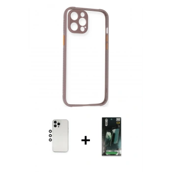 MARSİLYAN™- iPhone 12 Pro Kılıf Nova Asil Özel Seri - Siyah 360 Mat Full Body Arka Koruyucu + Shine Kamera Lens - GS