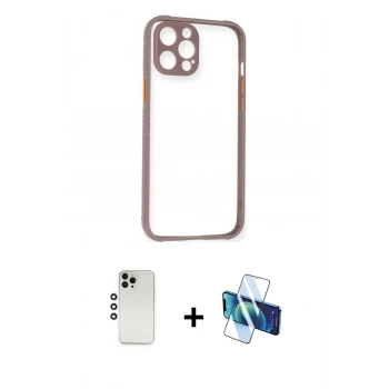 MARSİLYAN™- iPhone 12 Pro Kılıf Nova Asil Özel Seri - Siyah 3D Antistatik Cam Ekran Koruyucu + Shine Kamera Lens - GS