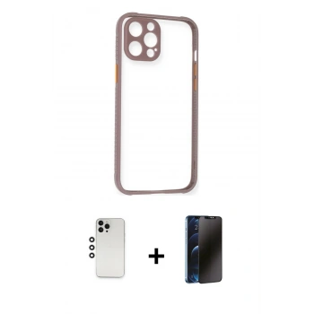 MARSİLYAN™- iPhone 12 Pro Kılıf Nova Asil Özel Seri - Siyah 3D Antistatik Hayalet Cam Ekran Koruyucu + Shine Kamera Lens - GS
