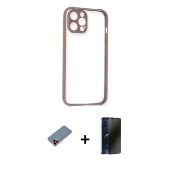 MARSİLYAN™- iPhone 12 Pro Kılıf Nova Asil Özel Seri - Siyah 3D Antistatik Hayalet Cam Ekran Koruyucu + Metal Kamera Lens Koruma Cam - KI