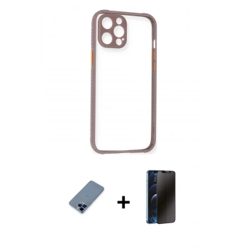MARSİLYAN™- iPhone 12 Pro Kılıf Nova Asil Özel Seri - Siyah 3D Antistatik Hayalet Cam Ekran Koruyucu + Metal Kamera Lens Koruma Cam - MI