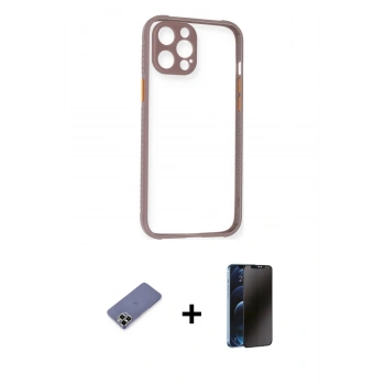 MARSİLYAN™- iPhone 12 Pro Kılıf Nova Asil Özel Seri - Siyah 3D Antistatik Hayalet Cam Ekran Koruyucu + Metal Kamera Lens Koruma Cam - GD