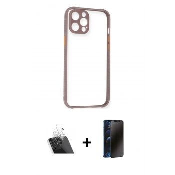 MARSİLYAN™- iPhone 12 Pro Kılıf Nova Asil Özel Seri - Siyah 3D Antistatik Hayalet Cam Ekran Koruyucu + Kamera Lens Koruma Cam - SF