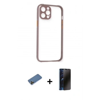 MARSİLYAN™- iPhone 12 Pro Kılıf Nova Asil Özel Seri - Siyah 3D Antistatik Hayalet Cam Ekran Koruyucu + Shine Kamera Lens Koruma Cam - GD