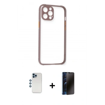 MARSİLYAN™- iPhone 12 Pro Kılıf Nova Asil Özel Seri - Siyah 3D Antistatik Hayalet Cam Ekran Koruyucu + Shine Kamera Lens - MI
