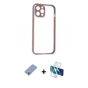 MARSİLYAN™- iPhone 12 Pro Kılıf Nova Asil Özel Seri - Siyah 3D Antistatik Seramik Nano Ekran Koruyucu + Metal Kamera Lens Koruma Cam - KUYL