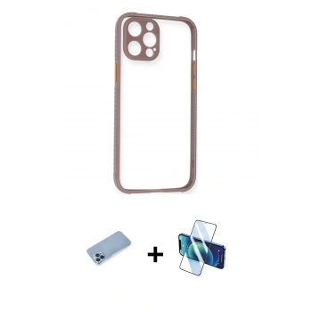 MARSİLYAN™- iPhone 12 Pro Kılıf Nova Asil Özel Seri - Siyah 3D Antistatik Seramik Nano Ekran Koruyucu + Shine Kamera Lens Koruma Cam - MI