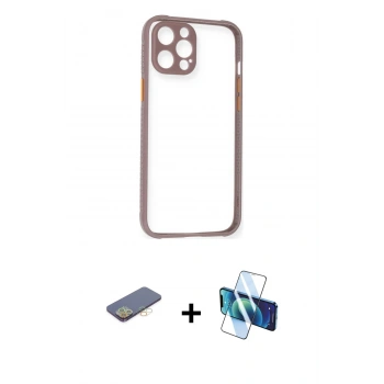 MARSİLYAN™- iPhone 12 Pro Kılıf Nova Asil Özel Seri - Siyah 3D Antistatik Seramik Nano Ekran Koruyucu + Renkli Kamera Lens Koruma Cam - SI