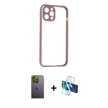 MARSİLYAN™- iPhone 12 Pro Kılıf Nova Asil Özel Seri - Siyah 3D Antistatik Seramik Nano Ekran Koruyucu + Neon Fosforlu Kamera Lens - YL