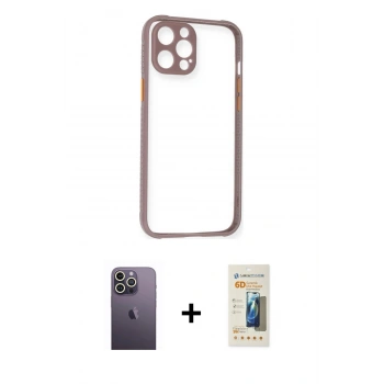 MARSİLYAN™- iPhone 12 Pro Kılıf Nova Asil Özel Seri - Siyah 6D Mat Seramik Hayalet Nano Ekran Koruyucu + Neon Fosforlu Kamera Lens - BZ