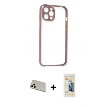 MARSİLYAN™- iPhone 12 Pro Kılıf Nova Asil Özel Seri - Siyah 6D Mat Seramik Hayalet Nano Ekran Koruyucu + Rainbow Kamera Lens Koruma Cam - GD