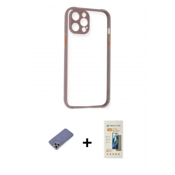 MARSİLYAN™- iPhone 12 Pro Kılıf Nova Asil Özel Seri - Siyah 6D Mat Seramik Hayalet Nano Ekran Koruyucu + Metal Kamera Lens Koruma Cam - GD
