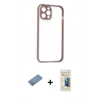 MARSİLYAN™- iPhone 12 Pro Kılıf Nova Asil Özel Seri - Siyah 6D Mat Seramik Hayalet Nano Ekran Koruyucu + Shine Kamera Lens Koruma Cam - GS