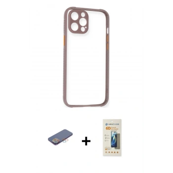 MARSİLYAN™- iPhone 12 Pro Kılıf Nova Asil Özel Seri - Siyah 6D Mat Seramik Hayalet Nano Ekran Koruyucu + Renkli Kamera Lens Koruma Cam - PE