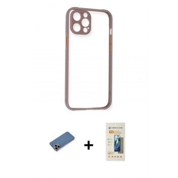 MARSİLYAN™- iPhone 12 Pro Kılıf Nova Asil Özel Seri - Siyah 6D Mat Seramik Hayalet Nano Ekran Koruyucu + Shine Kamera Lens Koruma Cam - GD
