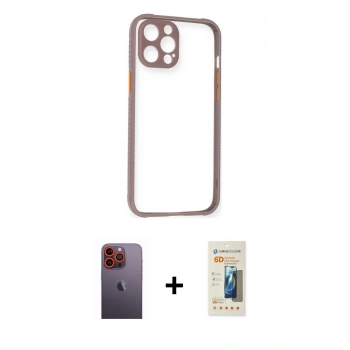 MARSİLYAN™- iPhone 12 Pro Kılıf Nova Asil Özel Seri - Siyah 6D Mat Seramik Hayalet Nano Ekran Koruyucu + Neon Fosforlu Kamera Lens - TU