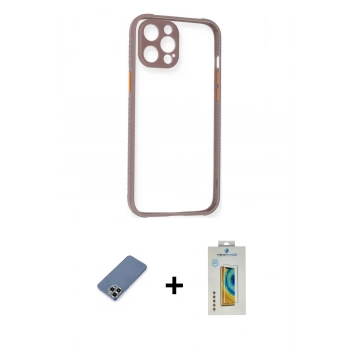 MARSİLYAN™- iPhone 12 Pro Kılıf Nova Asil Özel Seri - Siyah Polymer Nano Ekran Koruyucu + Metal Kamera Lens Koruma Cam - AKYL