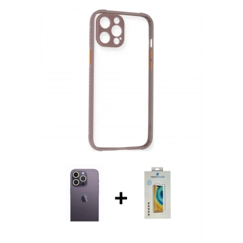 MARSİLYAN™- iPhone 12 Pro Kılıf Nova Asil Özel Seri - Siyah Polymer Nano Ekran Koruyucu + Neon Fosforlu Kamera Lens - BZ