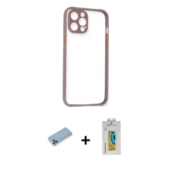 MARSİLYAN™- iPhone 12 Pro Kılıf Nova Asil Özel Seri - Siyah Polymer Nano Ekran Koruyucu + Shine Kamera Lens Koruma Cam - MI