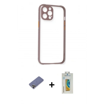 MARSİLYAN™- iPhone 12 Pro Kılıf Nova Asil Özel Seri - Siyah Polymer Nano Ekran Koruyucu + Metal Kamera Lens Koruma Cam - GD