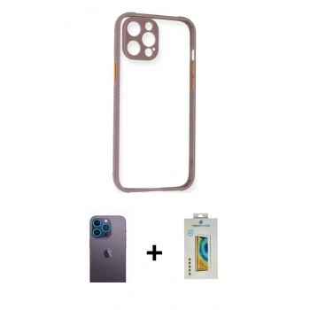 MARSİLYAN™- iPhone 12 Pro Kılıf Nova Asil Özel Seri - Siyah Polymer Nano Ekran Koruyucu + Neon Fosforlu Kamera Lens - MI