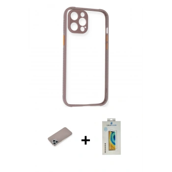 MARSİLYAN™- iPhone 12 Pro Kılıf Nova Asil Özel Seri - Siyah Polymer Nano Ekran Koruyucu + Shine Kamera Lens Koruma Cam - SABE