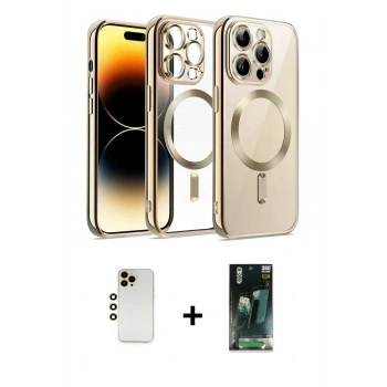 MARSİLYAN™- iPhone 12 Pro Kılıf Nova Işık Özel Seri - Şeffaf 360 Full Body Arka Koruyucu + Shine Kamera Lens - GD