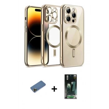 MARSİLYAN™- iPhone 12 Pro Kılıf Nova Işık Özel Seri - Şeffaf 360 Full Body Arka Koruyucu + Shine Kamera Lens Koruma Cam - GD