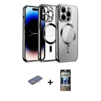 MARSİLYAN™- iPhone 12 Pro Kılıf Nova Işık Özel Seri - Siyah 34D Hayalet Izgaralı Cam + Renkli Kamera Lens Koruma Cam - MI