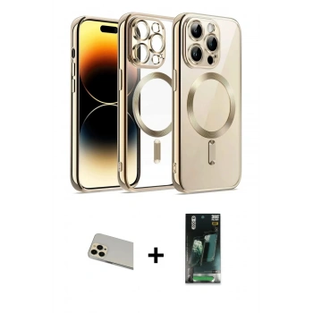 MARSİLYAN™- iPhone 12 Pro Kılıf Nova Işık Özel Seri - Siyah 360 Mat Full Body Arka Koruyucu + Rainbow Kamera Lens Koruma Cam - GD