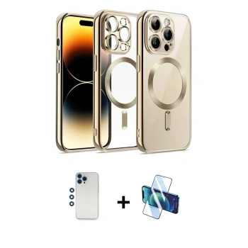 MARSİLYAN™- iPhone 12 Pro Kılıf Nova Işık Özel Seri - Siyah 3D Antistatik Cam Ekran Koruyucu + Shine Kamera Lens - MI