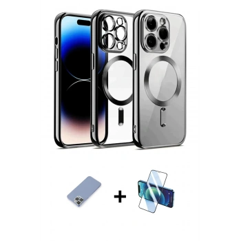 MARSİLYAN™- iPhone 12 Pro Kılıf Nova Işık Özel Seri - Siyah 3D Antistatik Seramik Nano Ekran Koruyucu + Metal Kamera Lens Koruma Cam - KUYL