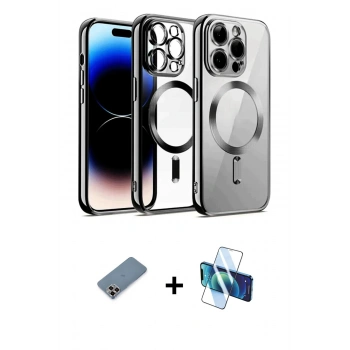 MARSİLYAN™- iPhone 12 Pro Kılıf Nova Işık Özel Seri - Siyah 3D Antistatik Seramik Nano Ekran Koruyucu + Metal Kamera Lens Koruma Cam - MR