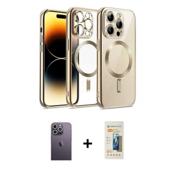 MARSİLYAN™- iPhone 12 Pro Kılıf Nova Işık Özel Seri - Siyah 6D Mat Seramik Hayalet Nano Ekran Koruyucu + Neon Fosforlu Kamera Lens - BZ