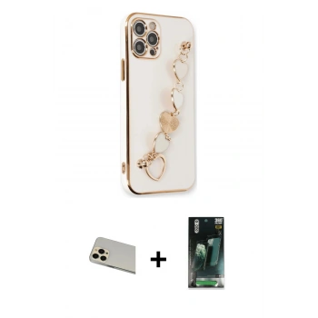 MARSİLYAN™- iPhone 12 Pro Kılıf Nova Işık Prime - Şeffaf 360 Full Body Arka Koruyucu + Rainbow Kamera Lens Koruma Cam - GD