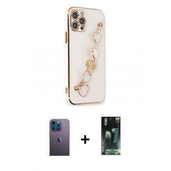 MARSİLYAN™- iPhone 12 Pro Kılıf Nova Işık Prime - Şeffaf 360 Full Body Arka Koruyucu + Neon Fosforlu Kamera Lens - MI