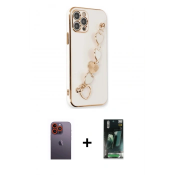MARSİLYAN™- iPhone 12 Pro Kılıf Nova Işık Prime - Şeffaf 360 Full Body Arka Koruyucu + Neon Fosforlu Kamera Lens - TU