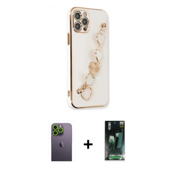 MARSİLYAN™- iPhone 12 Pro Kılıf Nova Işık Prime - Şeffaf 360 Full Body Arka Koruyucu + Neon Fosforlu Kamera Lens - YL
