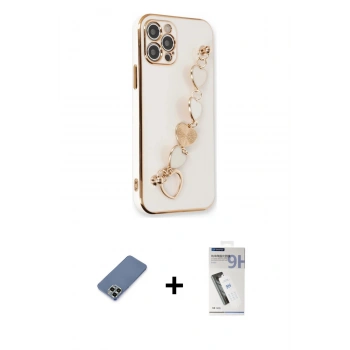 MARSİLYAN™- iPhone 12 Pro Kılıf Nova Işık Prime - Şeffaf Uv Polymer Nano Ekran Koruyucu + Metal Kamera Lens Koruma Cam - AKYL