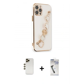 MARSİLYAN™- iPhone 12 Pro Kılıf Nova Işık Prime - Şeffaf Uv Polymer Nano Ekran Koruyucu + Shine Kamera Lens - GD