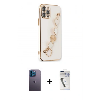 MARSİLYAN™- iPhone 12 Pro Kılıf Nova Işık Prime - Şeffaf Uv Polymer Nano Ekran Koruyucu + Neon Fosforlu Kamera Lens - MI